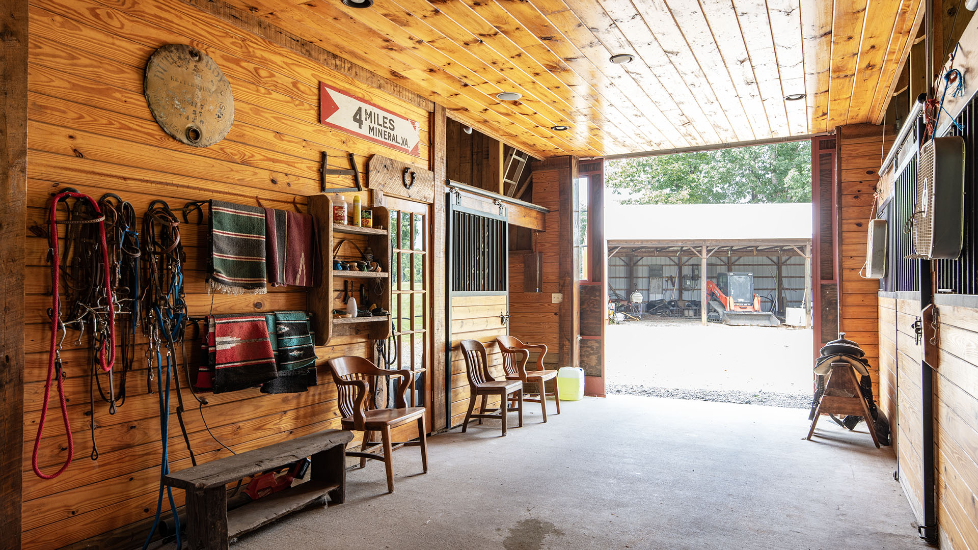 stable interior with pine finishes at Virginia horse farm